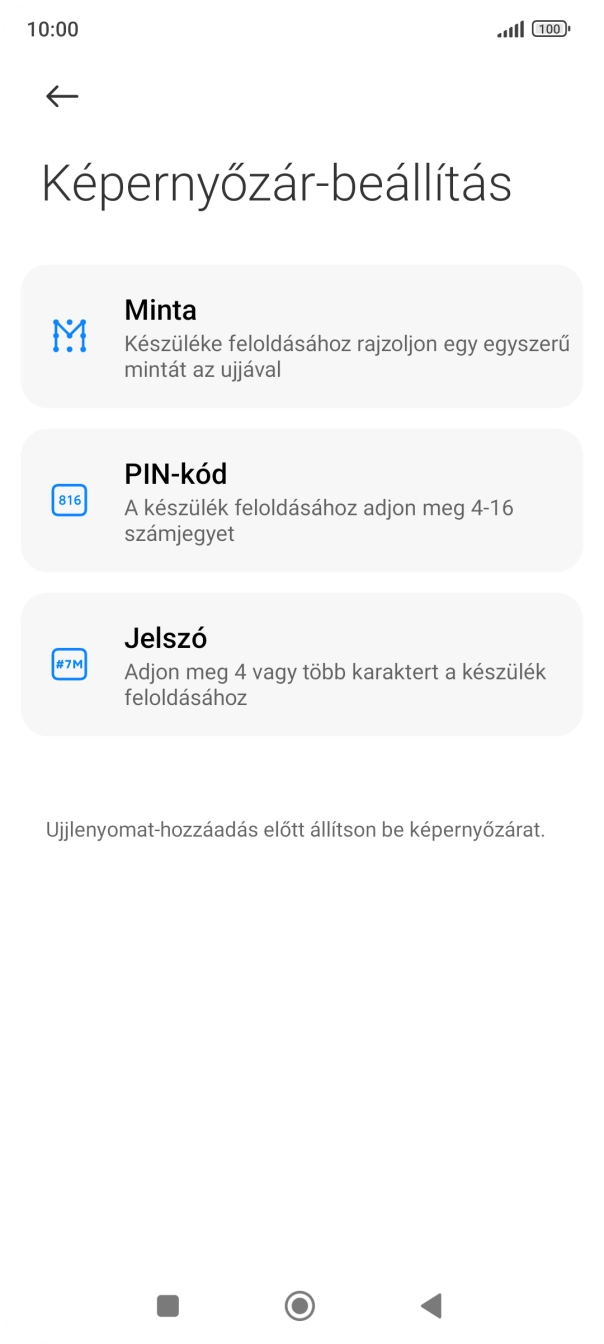 Kattints a kívánt képernyőzár-típusra.