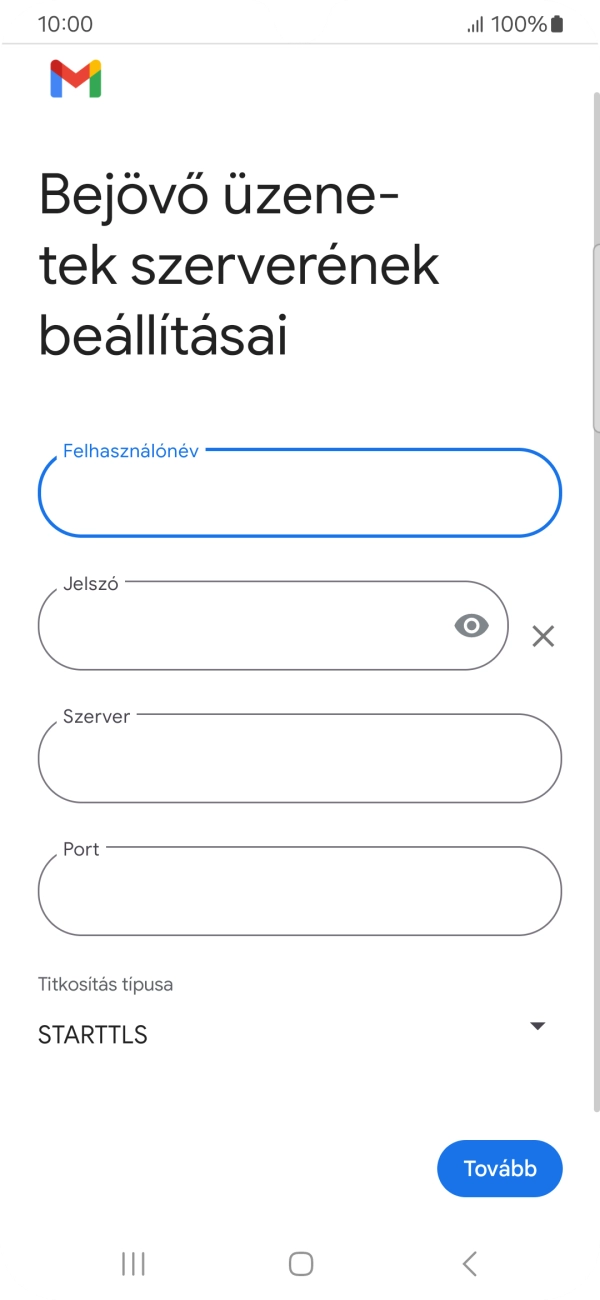 Kattints a „Szerver” alatti mezőre, és írd be az e-mail szolgáltatód bejövő szerverének a nevét.