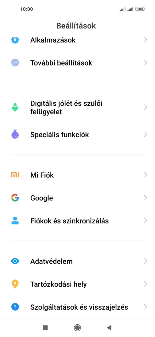 Válaszd a Fiókok és szinkronizálás lehetőséget. Válaszd a Fiókok és szinkronizálás lehetőséget.