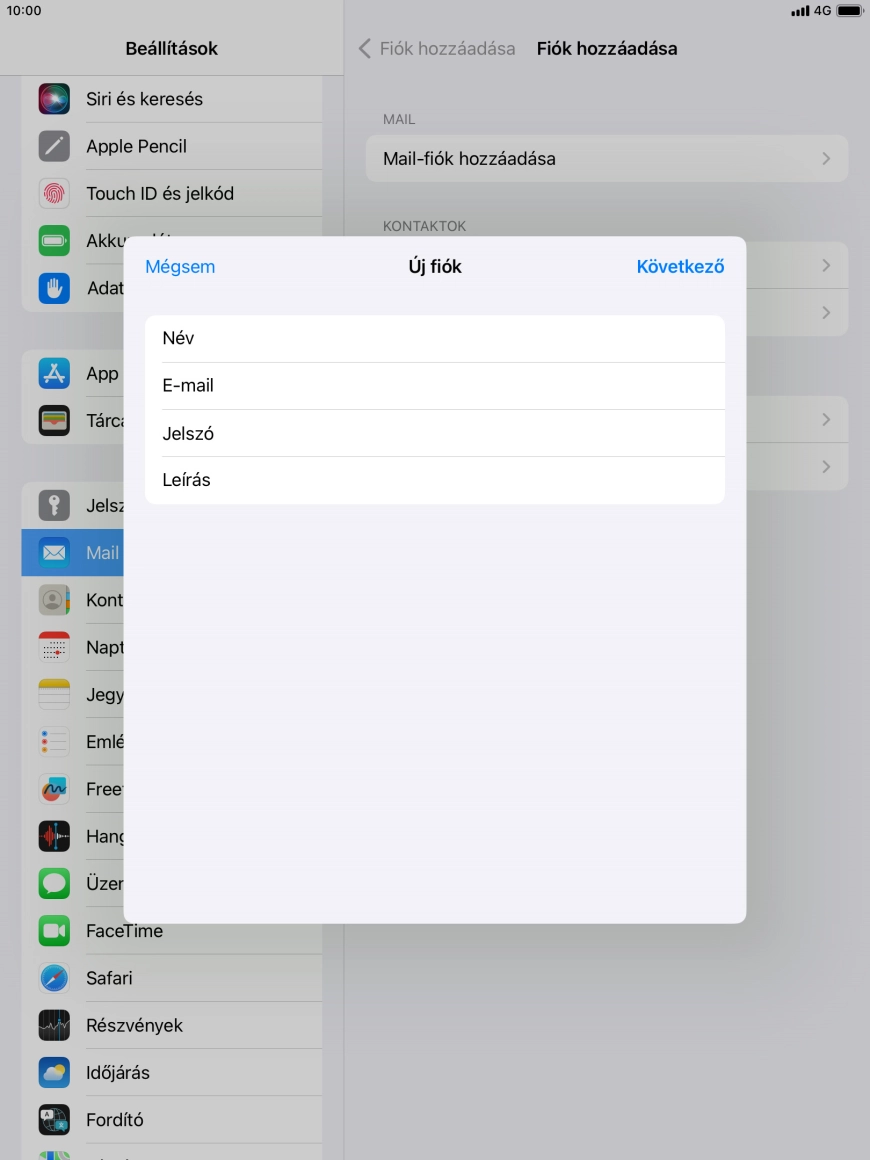 Kattints a Leírás mezőre, és írd be az e-mail-fiók kívánt nevét.