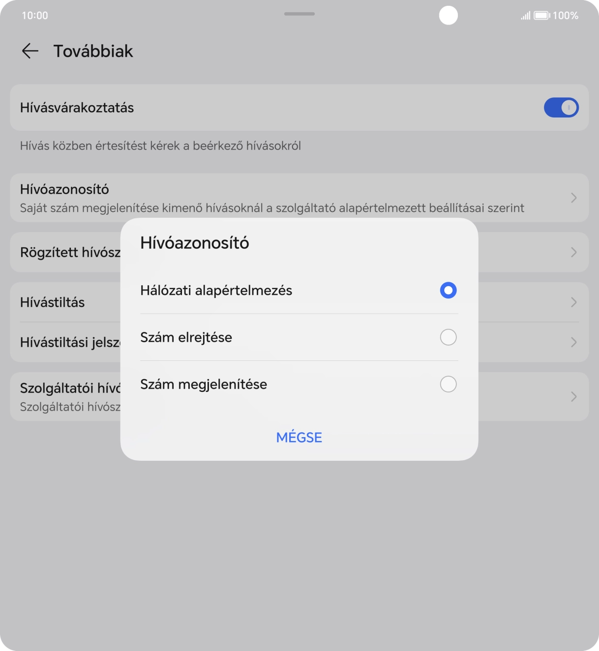 Válaszd a Szám megjelenítése lehetőséget a hívószámküldés bekapcsolásához.