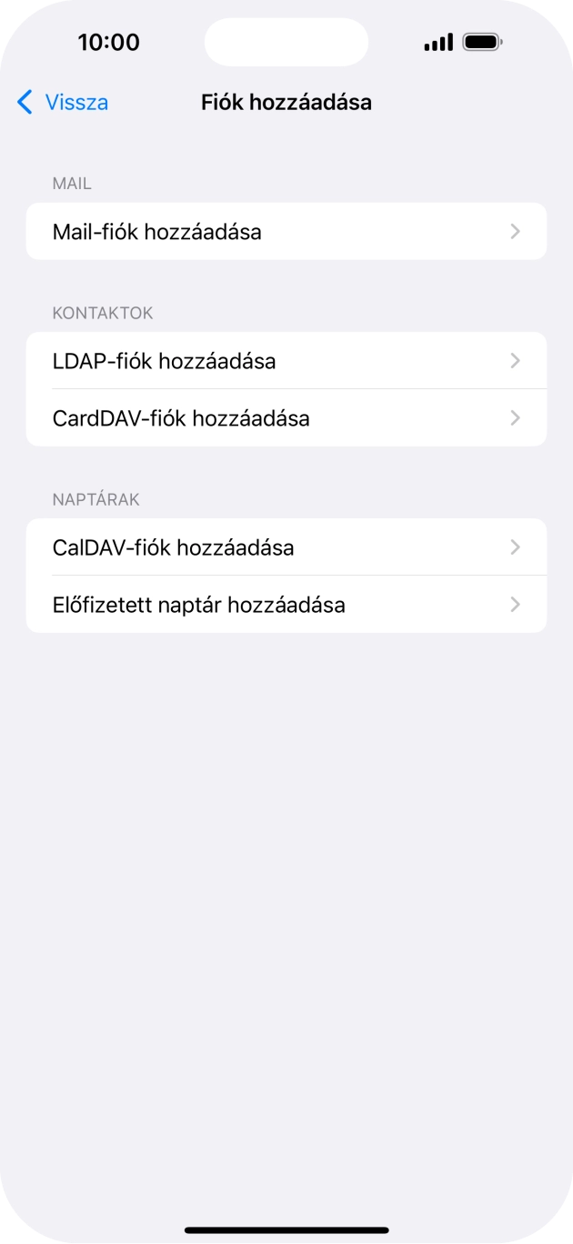 Válaszd a Mail-fiók hozzáadása lehetőséget.