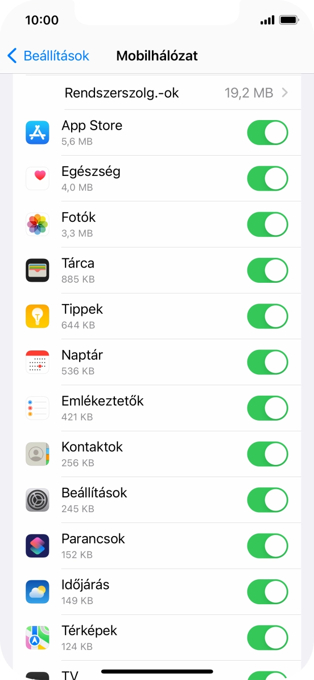 Kattints a kívánt programok melletti csúszkákra a funkciók be- vagy kikapcsolásához.