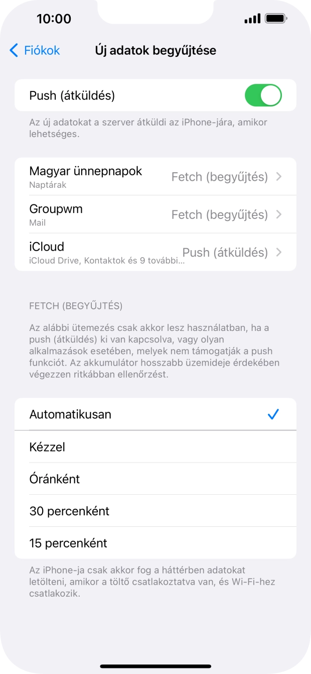 Kattints a „Push (átküldés)” melletti csúszkára a funkció be- vagy kikapcsolásához.