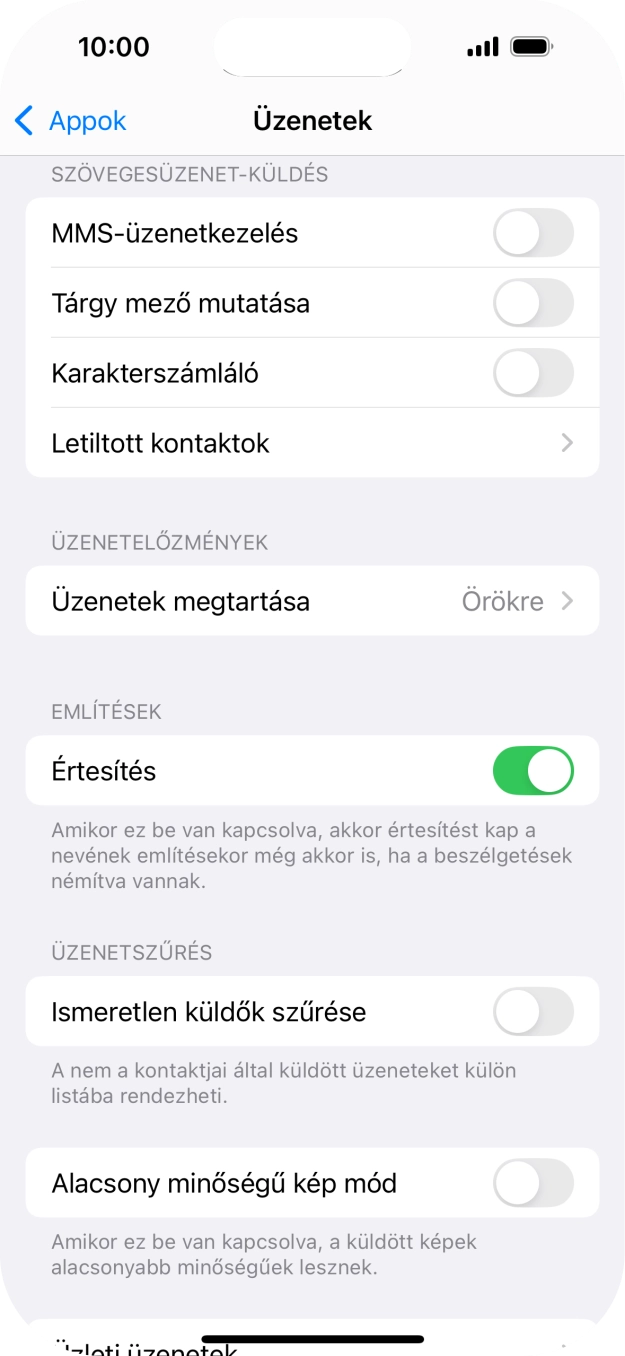 Kattints az „MMS-üzenetkezelés” melletti csúszkára a funkció bekapcsolásához. Kattints az „MMS-üzenetkezelés” melletti csúszkára a funkció bekapcsolásához.