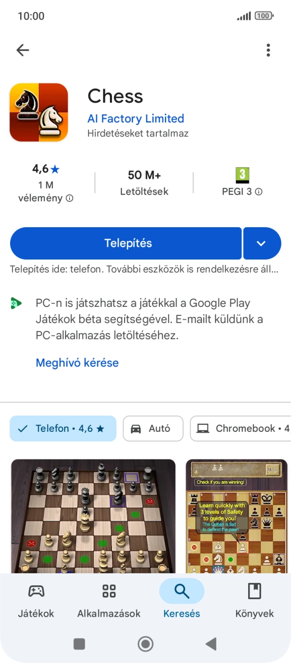 Válaszd a Telepítés lehetőséget, és kövesd a képernyőn megjelenő utasításokat az alkalmazás telepítéséhez. Válaszd a Telepítés lehetőséget, és kövesd a képernyőn megjelenő utasításokat az alkalmazás telepítéséhez.