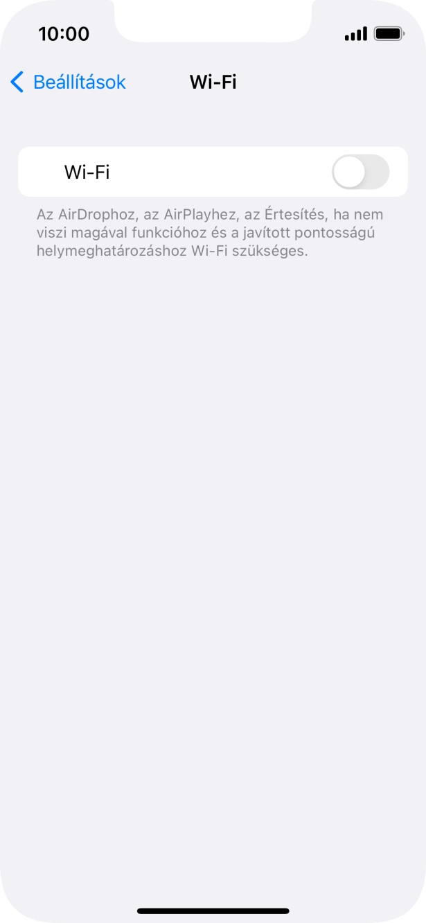 Kattints a „Wi-Fi” melletti csúszkára a funkció bekapcsolásához.