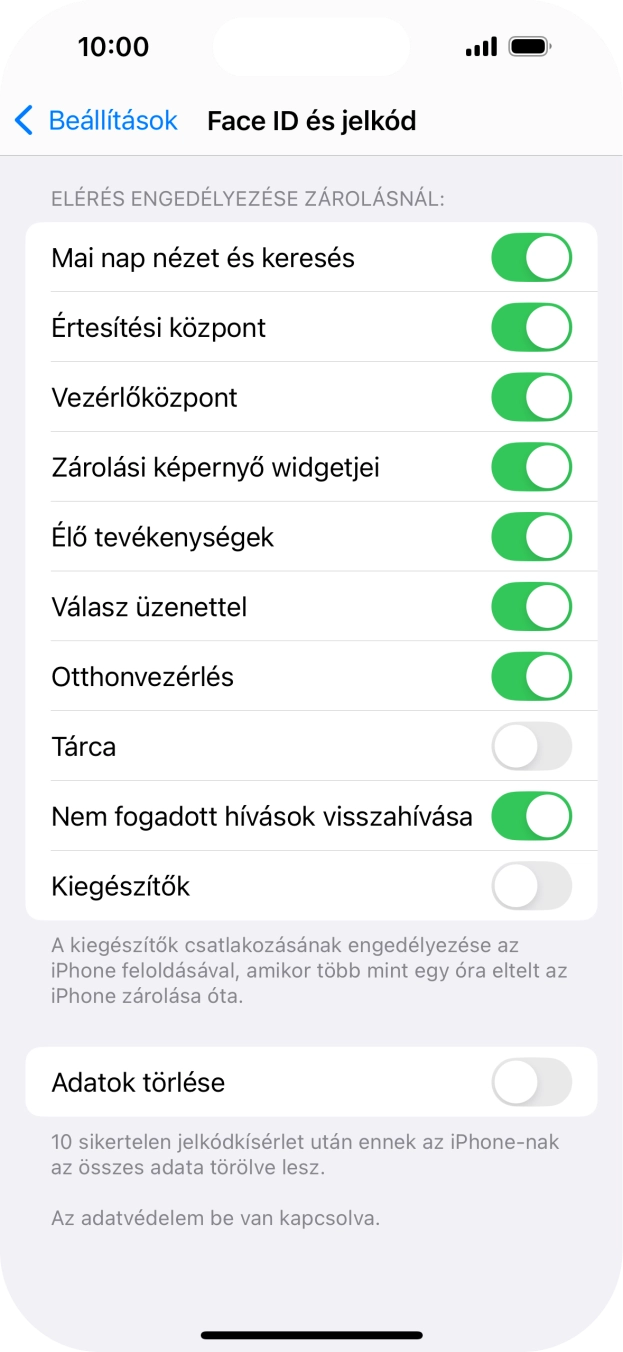 Kattints a „Adatok törlése” melletti csúszkára a funkció be- vagy kikapcsolásához.