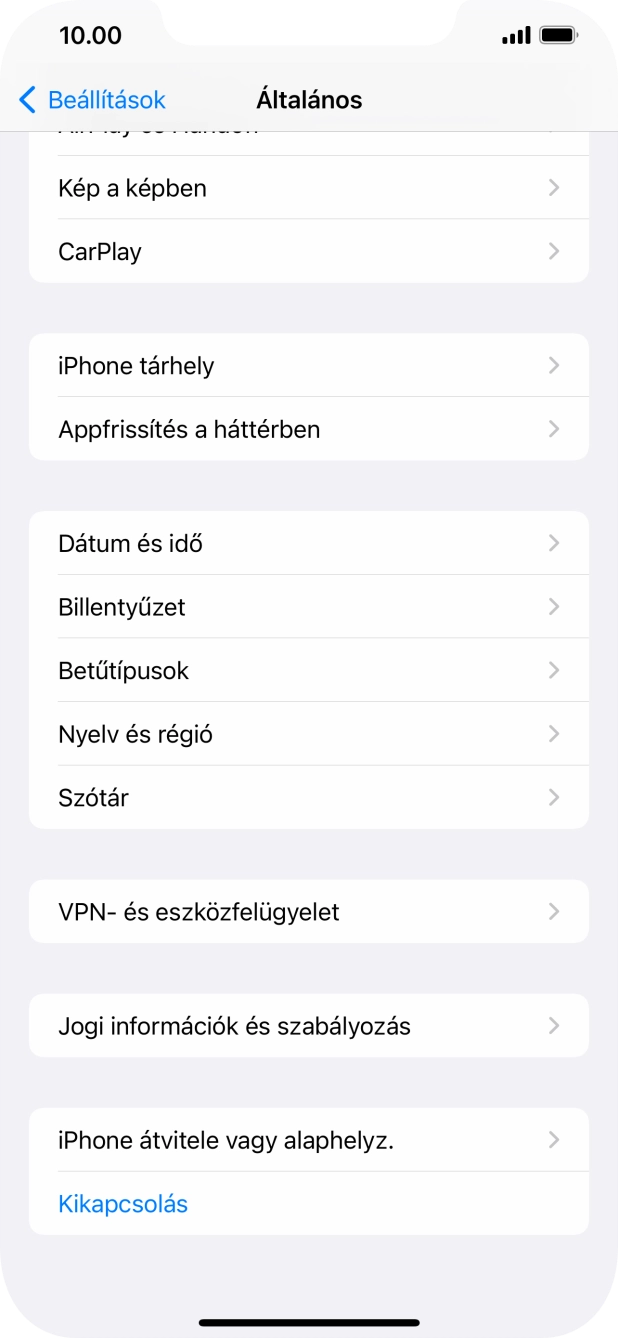 Válaszd az „iPhone átvitele vagy alaphelyz.” lehetőséget.