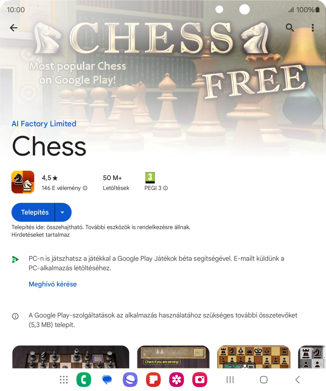 Válaszd a Telepítés lehetőséget, és kövesd a képernyőn megjelenő utasításokat az alkalmazás telepítéséhez. Válaszd a Telepítés lehetőséget, és kövesd a képernyőn megjelenő utasításokat az alkalmazás telepítéséhez.