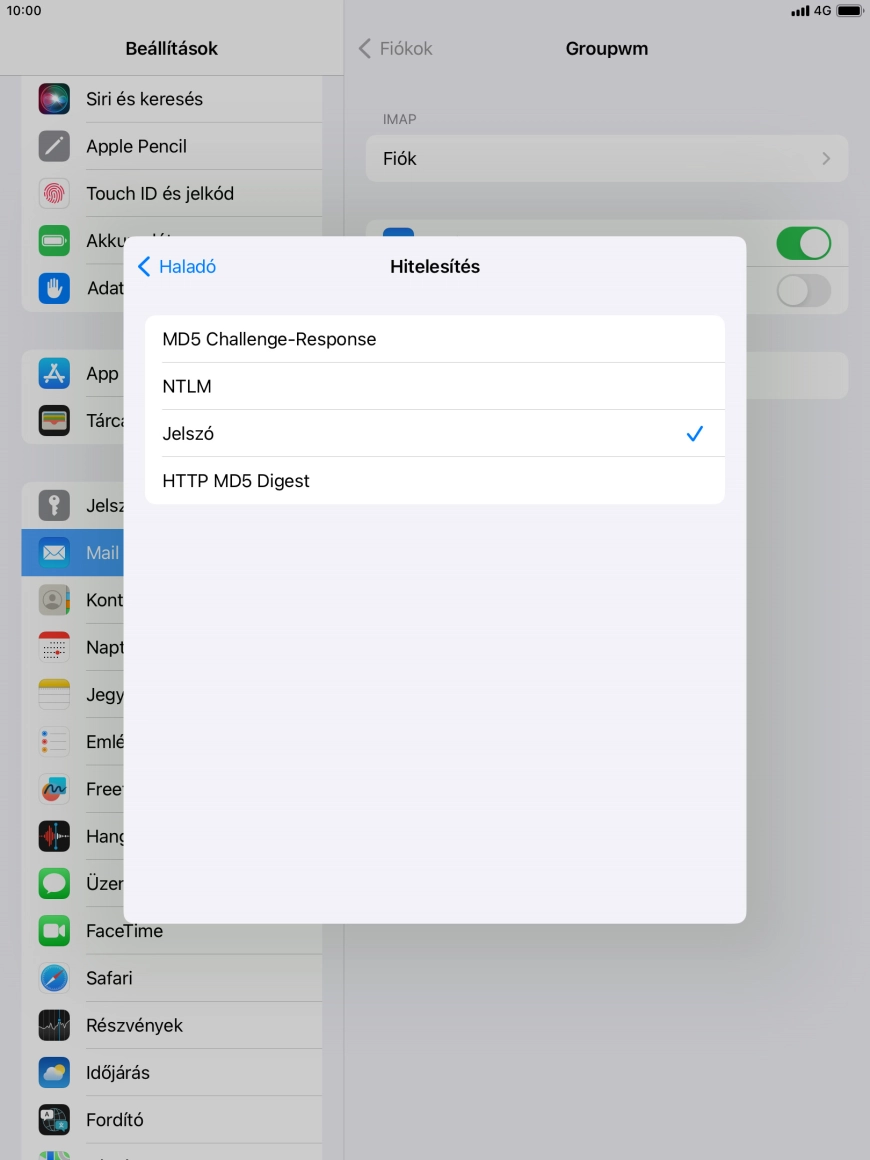 Válaszd a Jelszó lehetőséget.