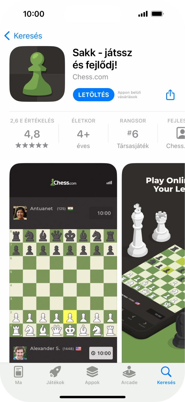 Válaszd a LETÖLTÉS lehetőséget, és kövesd a képernyőn megjelenő utasításokat az alkalmazás telepítéséhez. Válaszd a LETÖLTÉS lehetőséget, és kövesd a képernyőn megjelenő utasításokat az alkalmazás telepítéséhez.