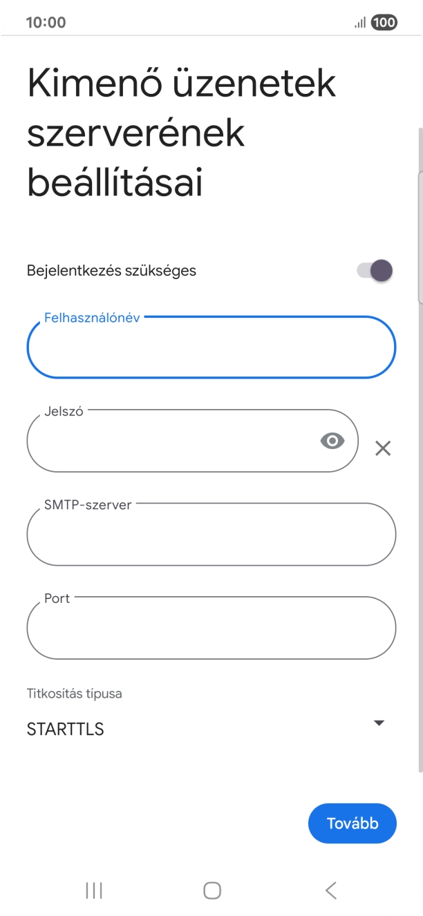 Kattints a „Jelszó” alatti mezőre, és írd be az e-mail szolgáltatód kimenő szerverének jelszavát.