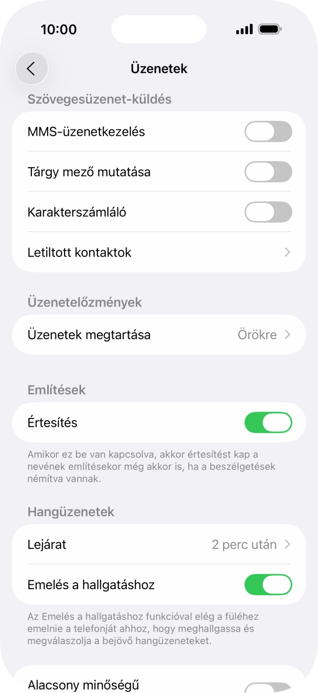 Kattints az „MMS-üzenetkezelés” melletti csúszkára a funkció bekapcsolásához.
