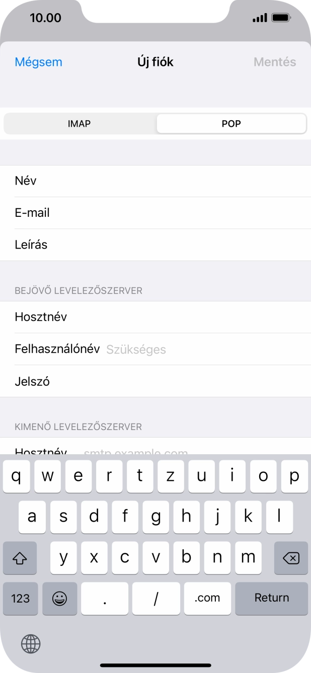 Kattints a Felhasználónév mezőre, és írd be az e-mail-fiókodhoz tartozó felhasználónevet.