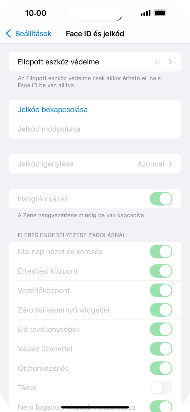 Válaszd a Jelkód bekapcsolása lehetőséget, és írj be kétszer egymás után egy tetszőleges képernyőzárkódot.