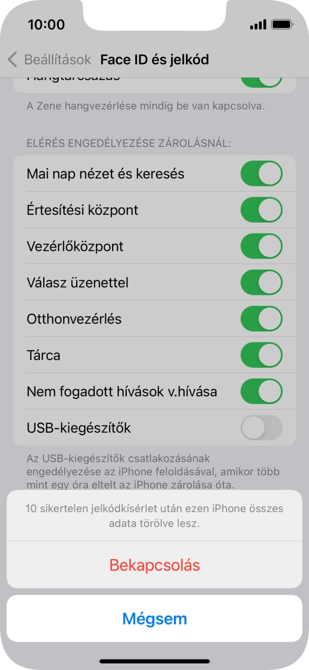 Ha bekapcsolod a funkciót, válaszd a Bekapcsolás lehetőséget.