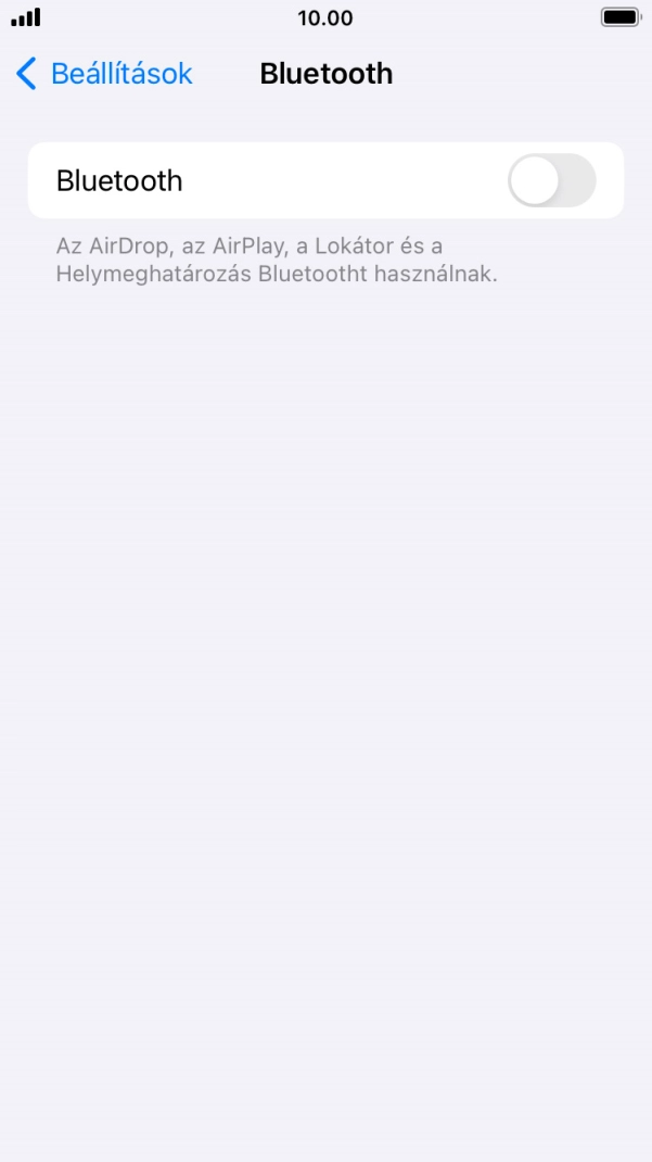 Kattints a „Bluetooth” melletti csúszkára a funkció bekapcsolásához. Kattints a „Bluetooth” melletti csúszkára a funkció bekapcsolásához.