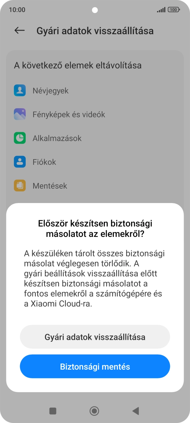 Válaszd a Gyári adatok visszaállítása lehetőséget.