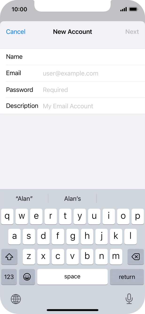 Press Email and key in your email address.