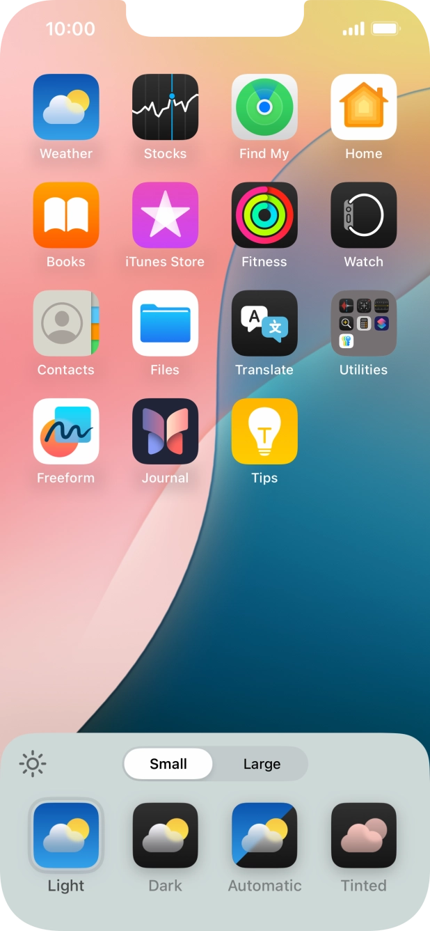 Press the required setting to select the size of app icons on the home screen.