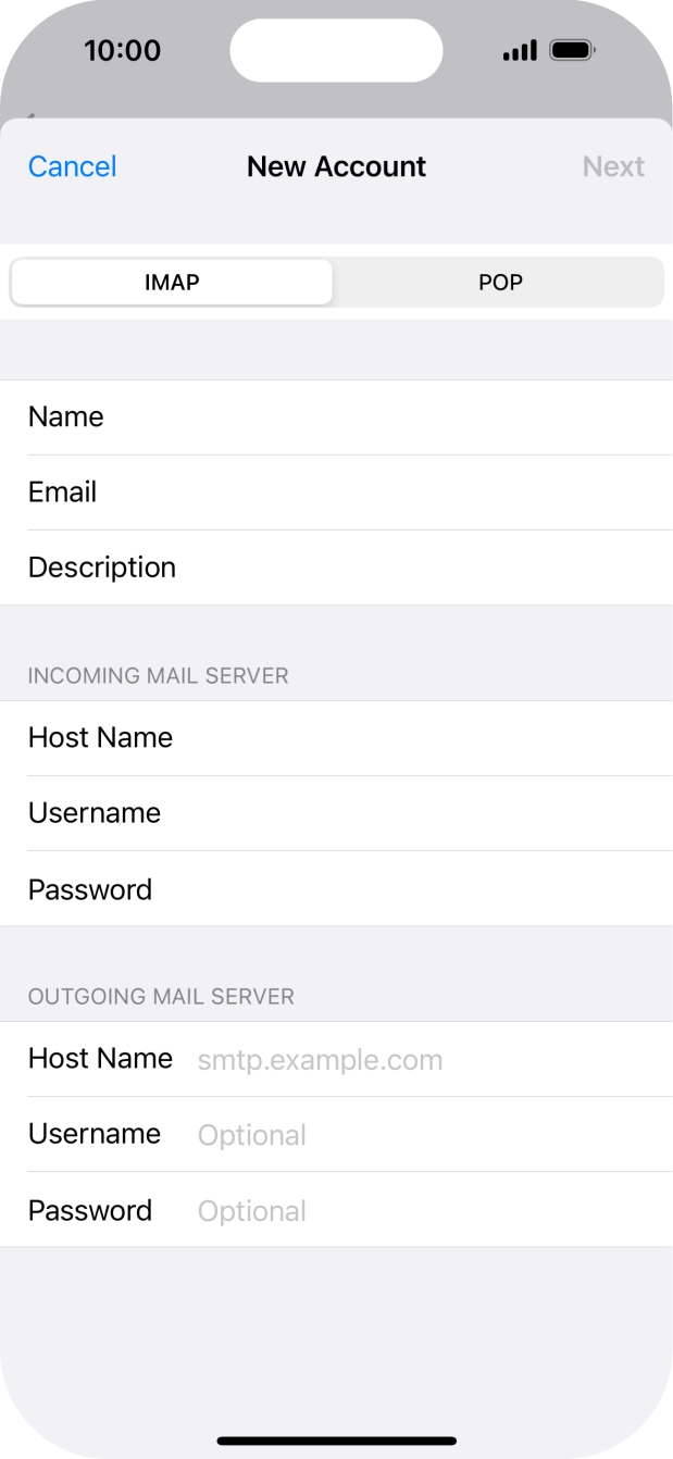 Press Host Name and key in the name of your email provider's outgoing server.