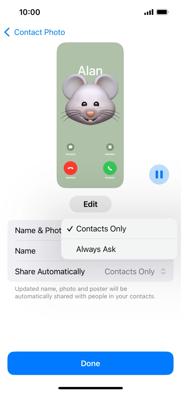 Press the required setting. Press the required setting.