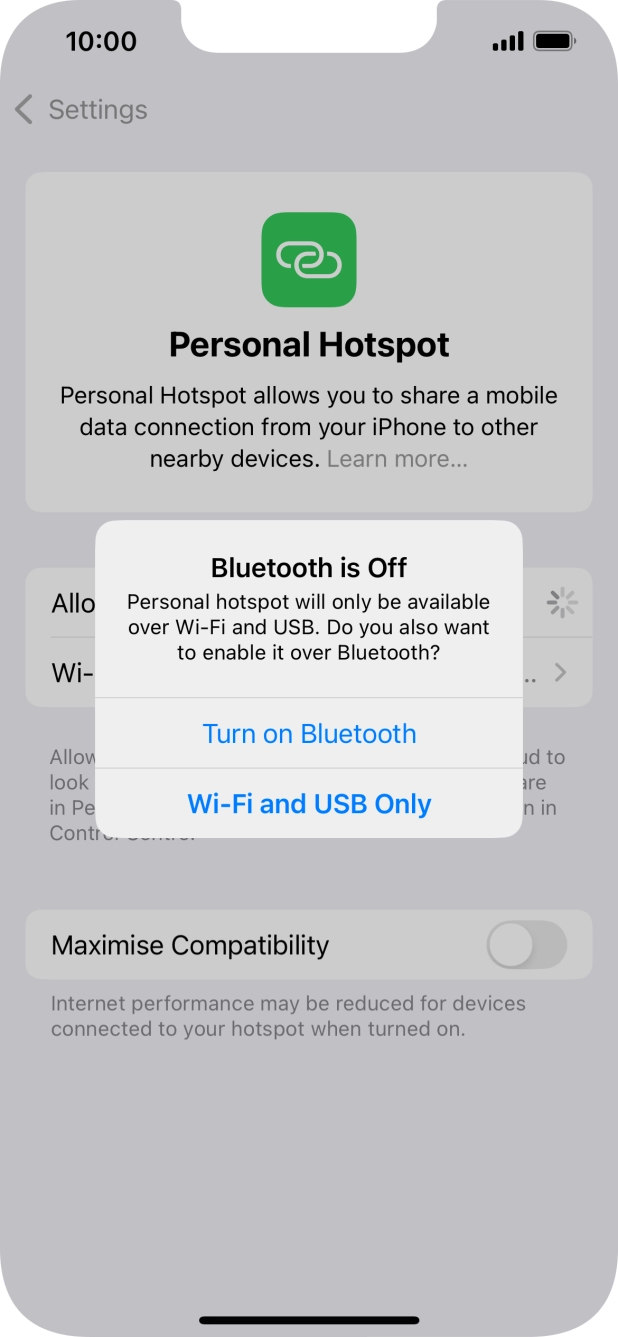 If Wi-Fi is turned on, press Wi-Fi and USB Only.