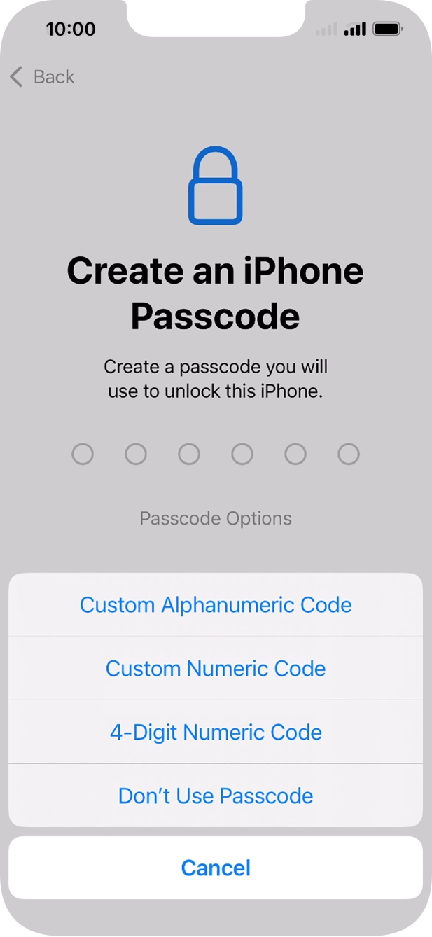 Follow the instructions on the screen to turn on use of phone lock code or press Don't Use Passcode.