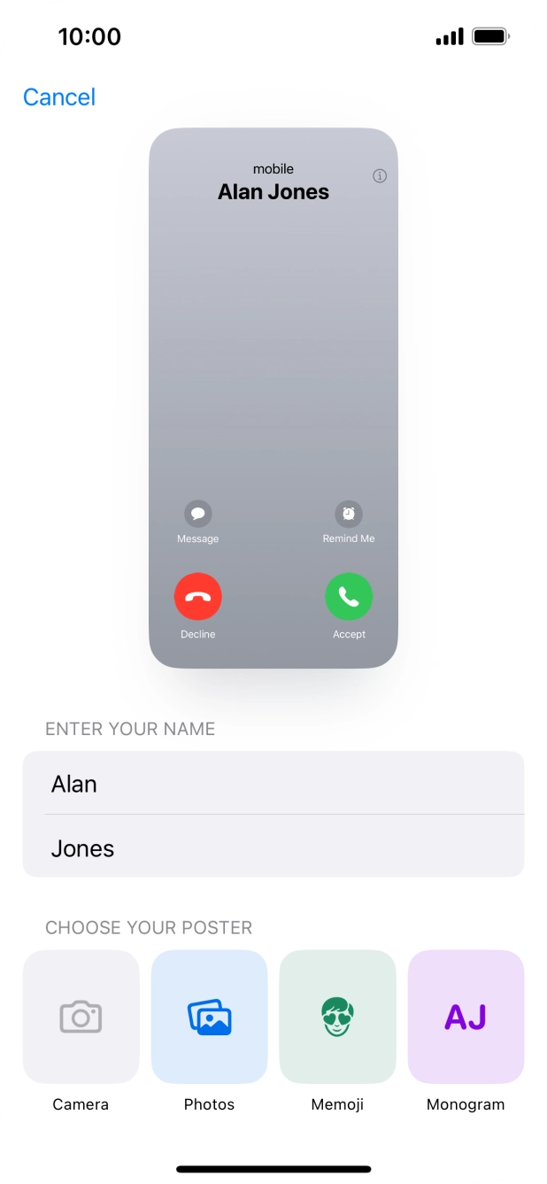 Press the required category and follow the instructions on the screen to select and save the required picture to your Contact Poster.