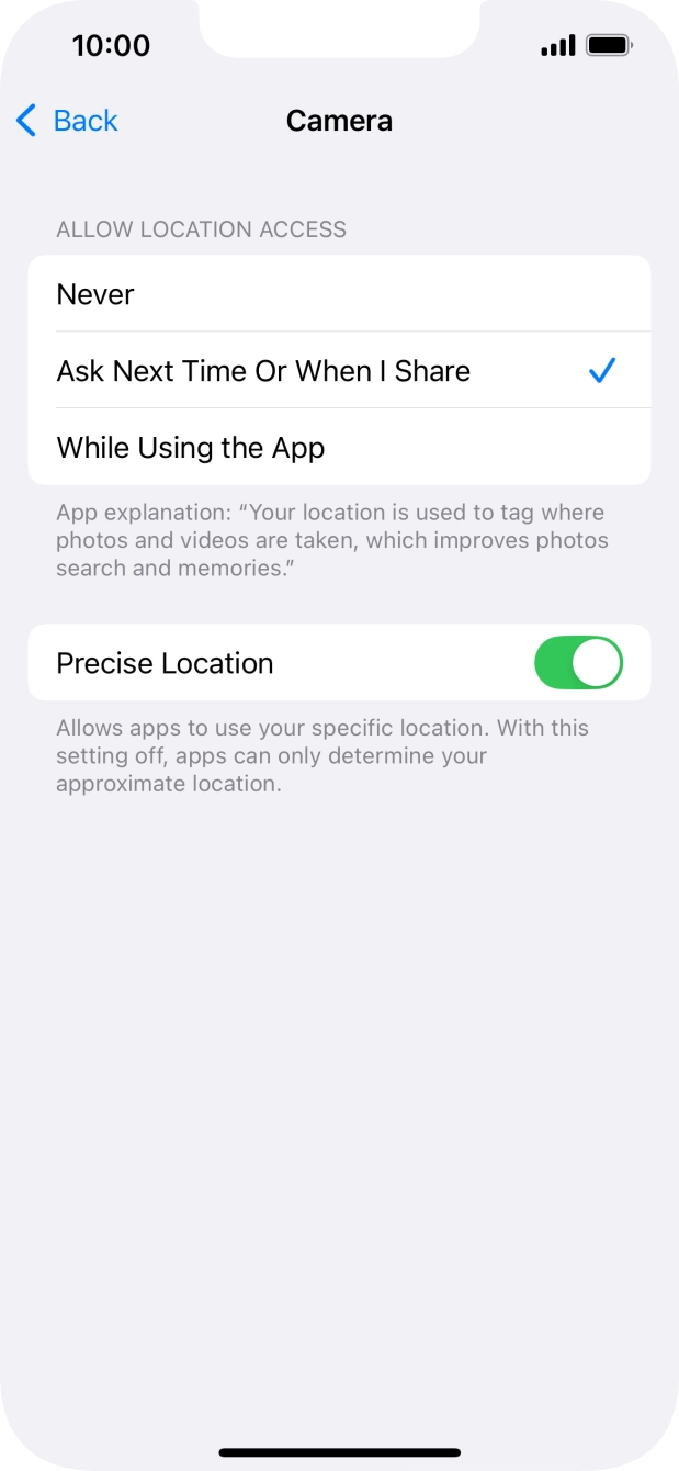 Press the required setting to turn the function on or off.