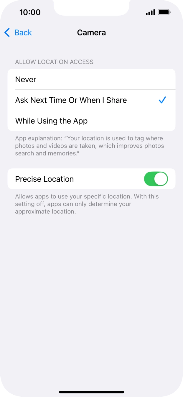 Press the required setting to turn the function on or off.