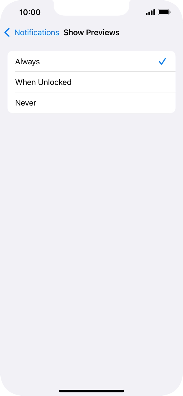 To select push notification preview on the lock screen, press Always.
