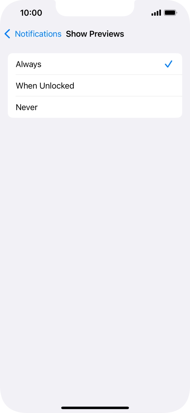 To select push notification preview on the lock screen, press Always.