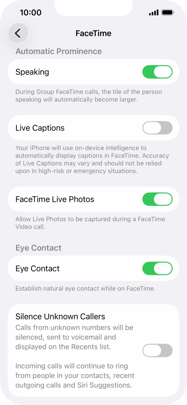 Press the indicator next to 'Speaking' to turn the function on or off. Press the indicator next to 'Speaking' to turn the function on or off.