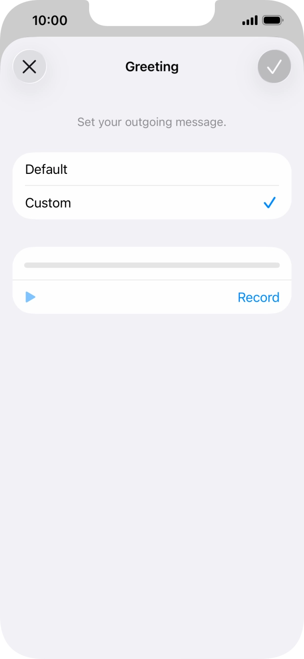 Press Record to start recording a personal greeting. Press Record to start recording a personal greeting.