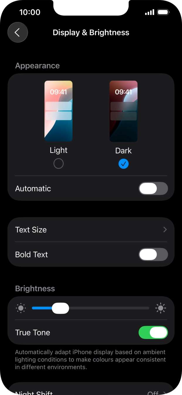 Press the indicator next to 'Automatic' to turn the function on or off.
