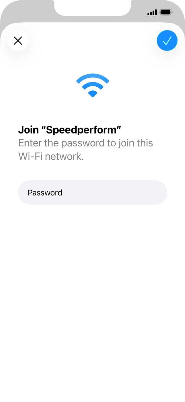 Key in the password for the WiFi network and press the confirm icon.
