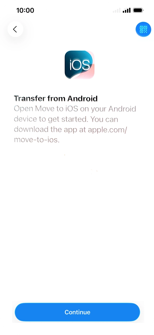 To transfer content to your phone, you need to install the app 'Move to iOS' on the Android phone. When the app is installed, press Continue.