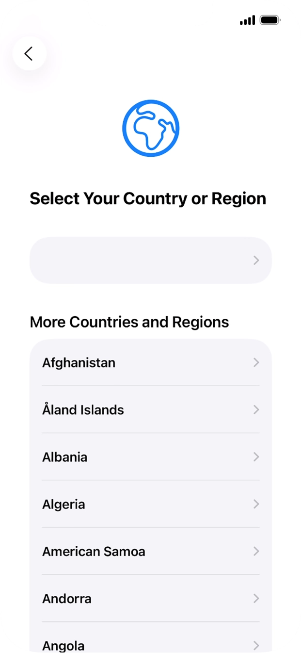 Press the required country or area.