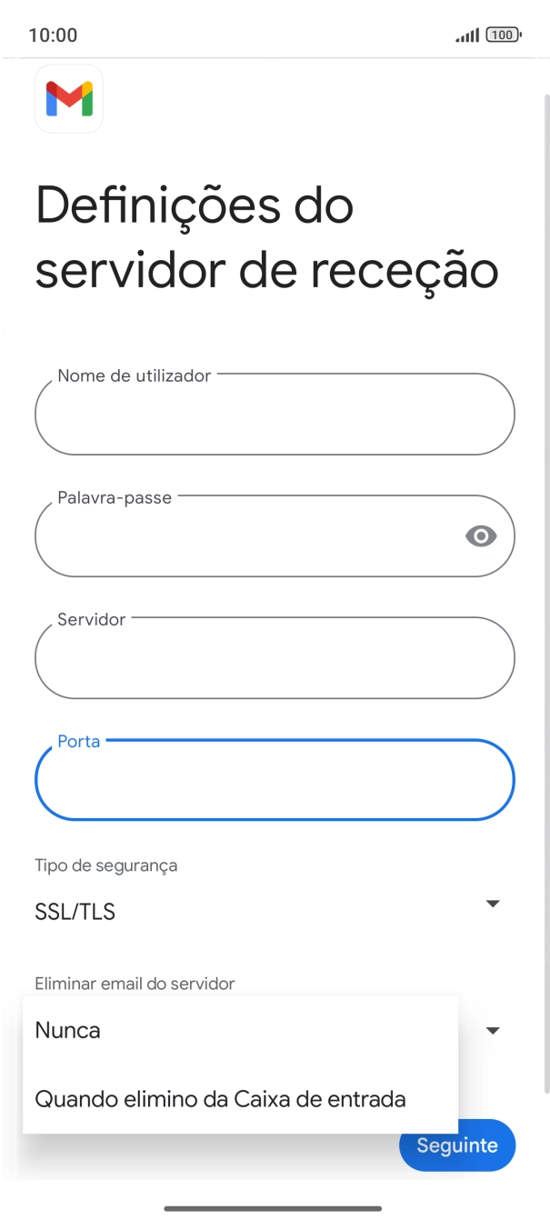 Prima Nunca para manter os e-mails no servidor quando estes são apagados no telefone.