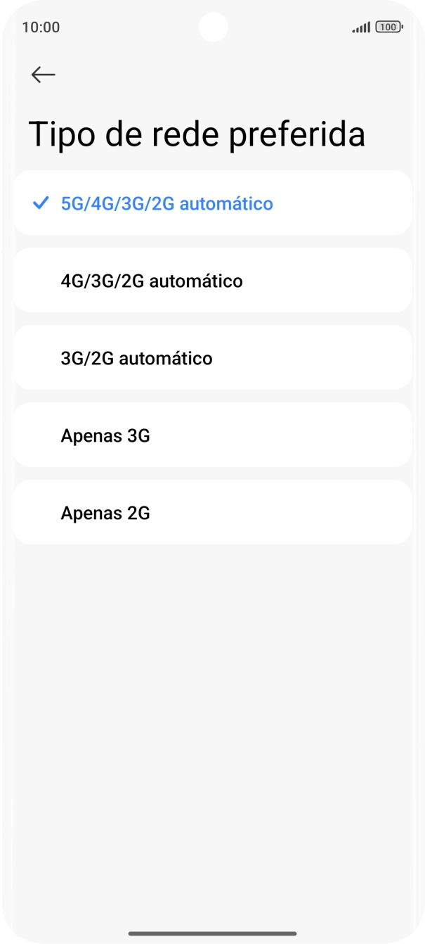 Prima o tipo de rede pretendido.