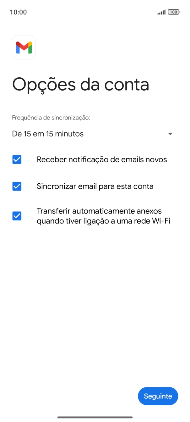 Se o ecrã mostrar esta imagem, a sua conta foi identificada e configurada automaticamente. Siga as indicações no ecrã para introduzir informações adicionais e concluir a configuração.