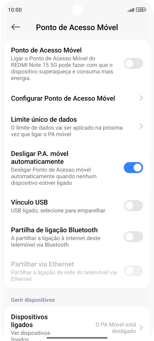 Prima Configurar Ponto de Acesso Móvel.