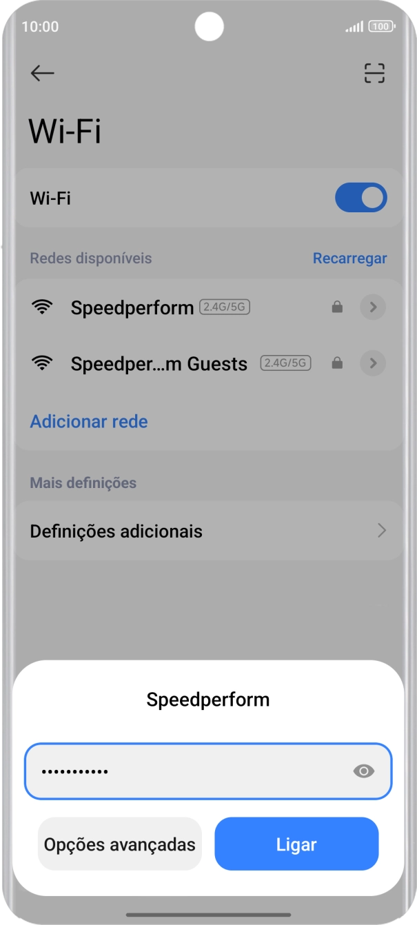 Introduza a password da rede Wi-Fi e prima Ligar.