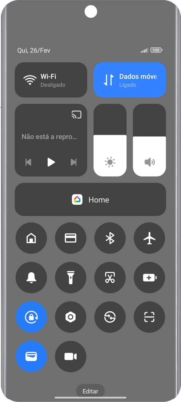 Prima o ícone de perfil para ativar ou desativar o perfil silencioso.