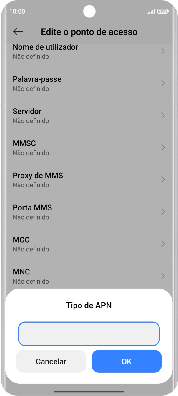 Introduza default e prima OK.
