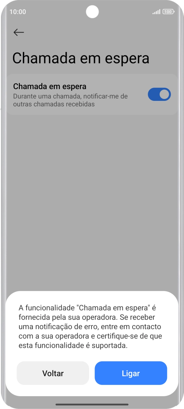 Se ativar a função, prima Ligar.