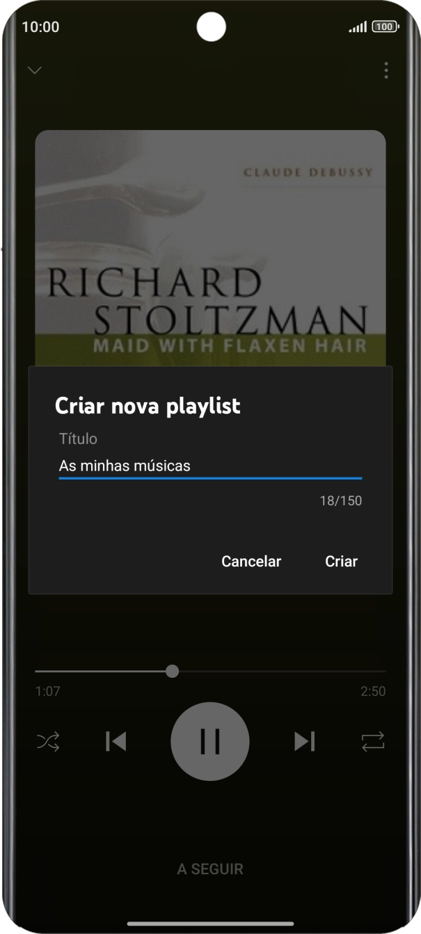 Introduza o nome pretendido para a lista de reprodução e prima Criar.