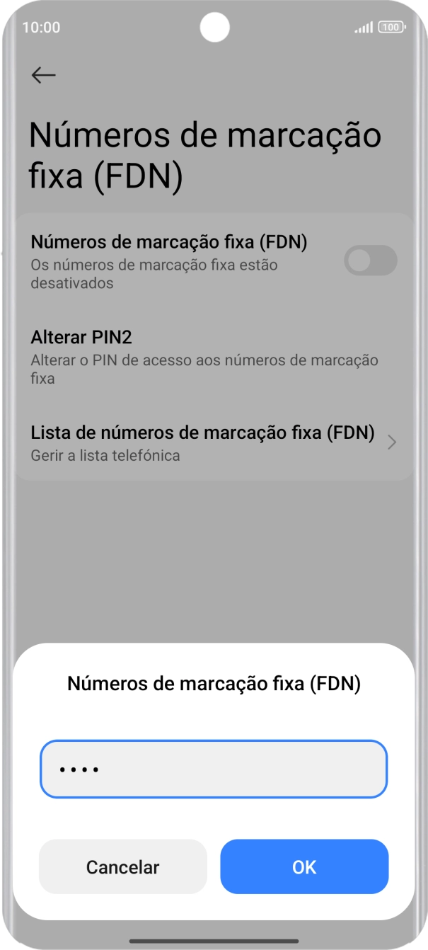 Introduza o código PIN2 e prima OK.